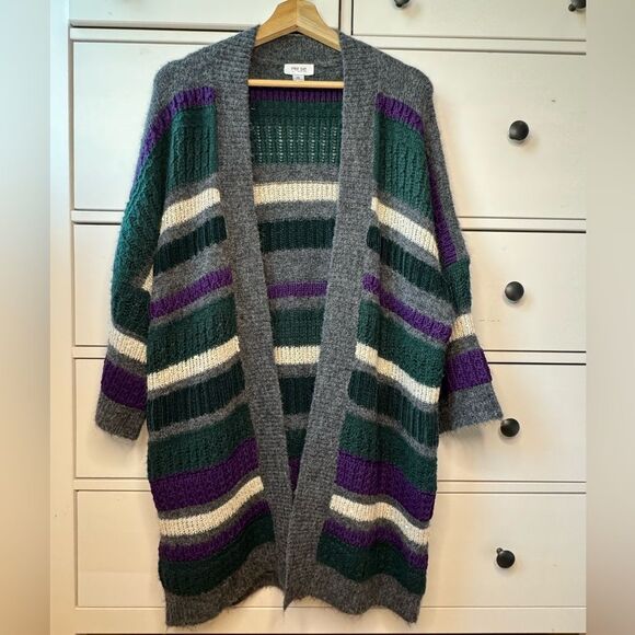 Per Se Sweaters - Per Se Merino Wool women’s luxury open front long cardigan size M-L green purple